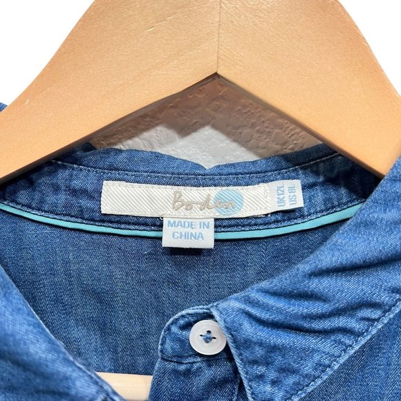 Anthropologie Boden Dress Blue Short Sleeve Spread Collar A-Line Size 8L - Picture 5 of 11